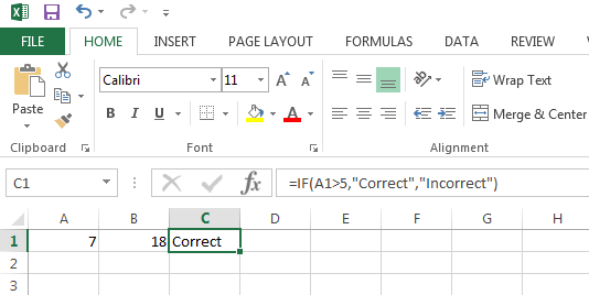 Example of an Excel IF Function