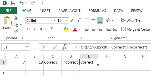 Example of an Excel OR Function