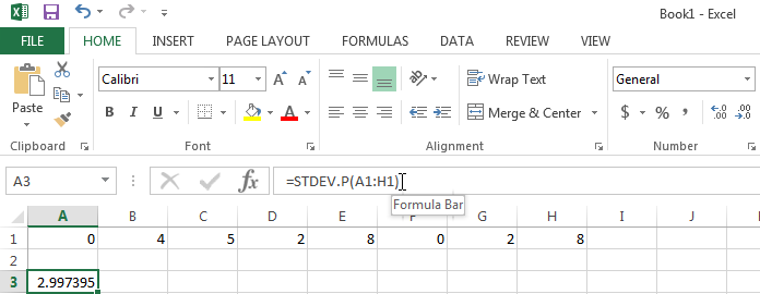 Finding the standard deviation of a range of cells in Excel