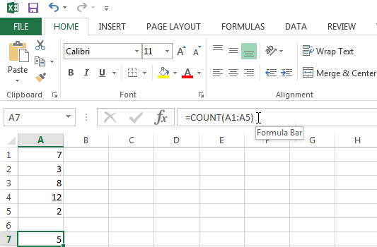 Use the COUNT function to count the number of cells containing numbers