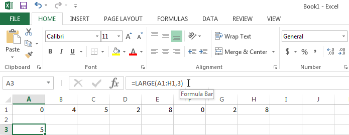 Using the LARGE function in Excel